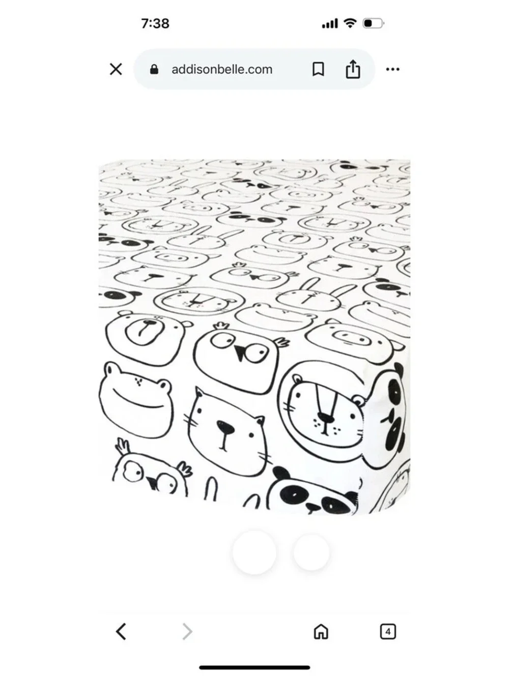 Addison Belle 100% Organic Cotton Fitted Crib Sheet Monochrome Animals